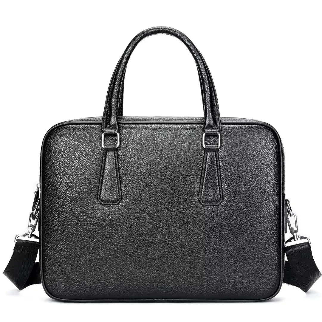 Luxury Leather Double Compartment Tech Business Briefcase