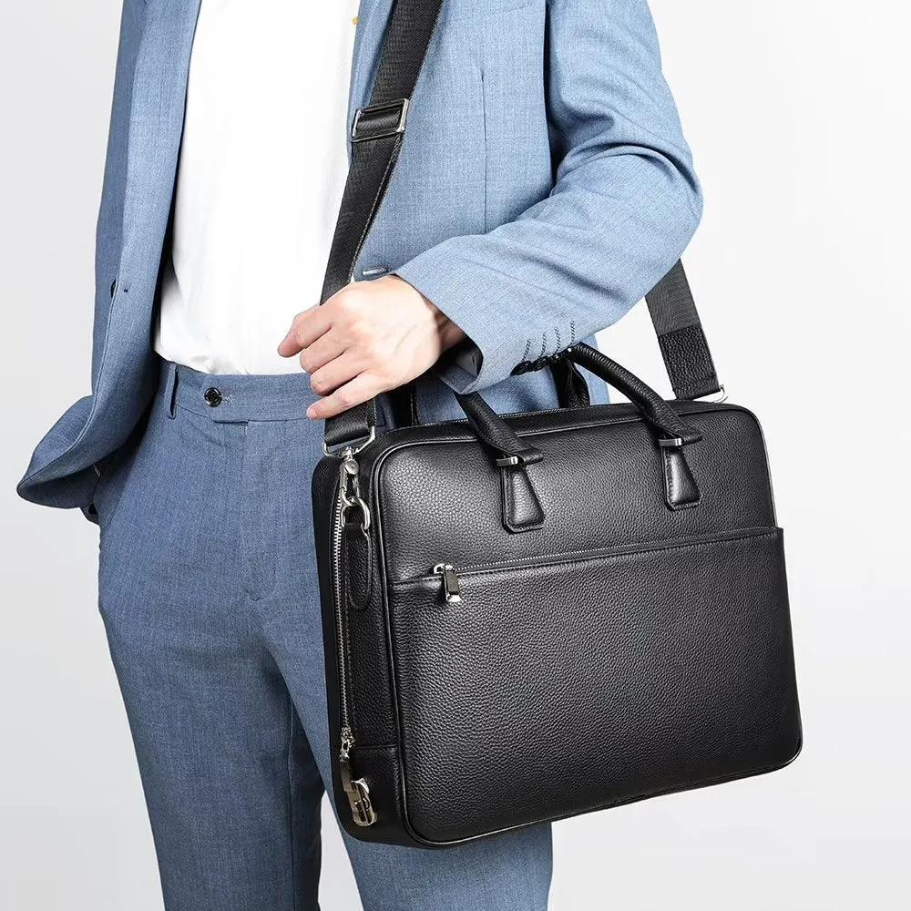 Luxury Leather Double Compartment Tech Business Briefcase