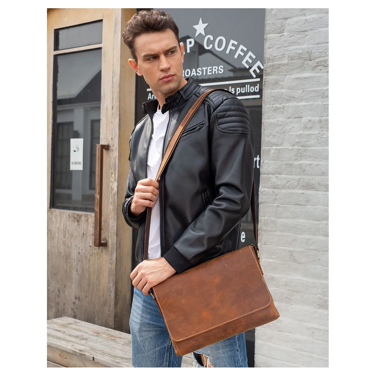 Luxury Leather Flap Laptop Office Briefcase Bag