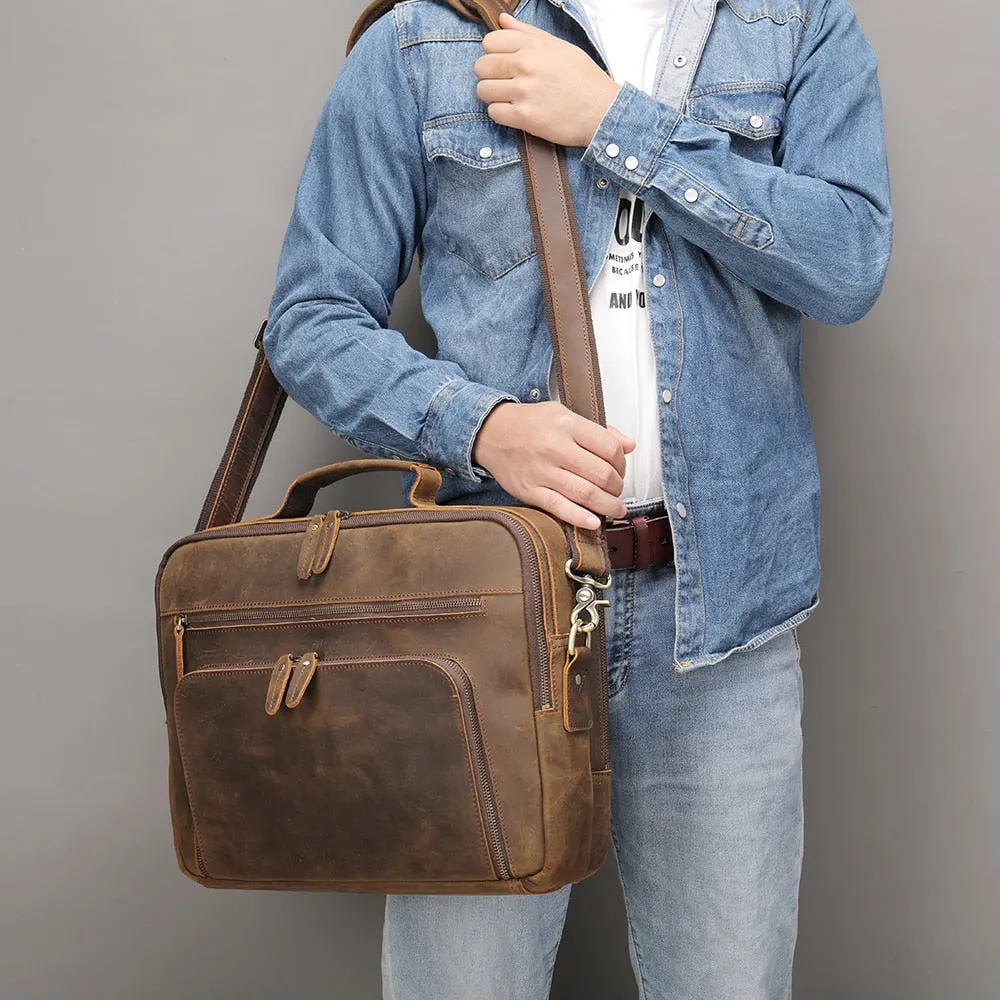 Luxury Leather Laptop Briefcase with Soft Handle