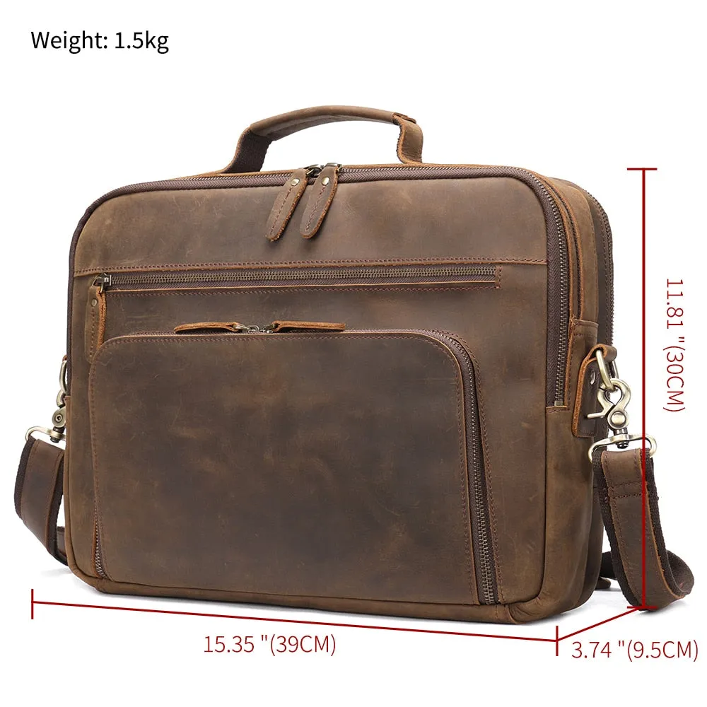 Luxury Leather Laptop Briefcase with Soft Handle