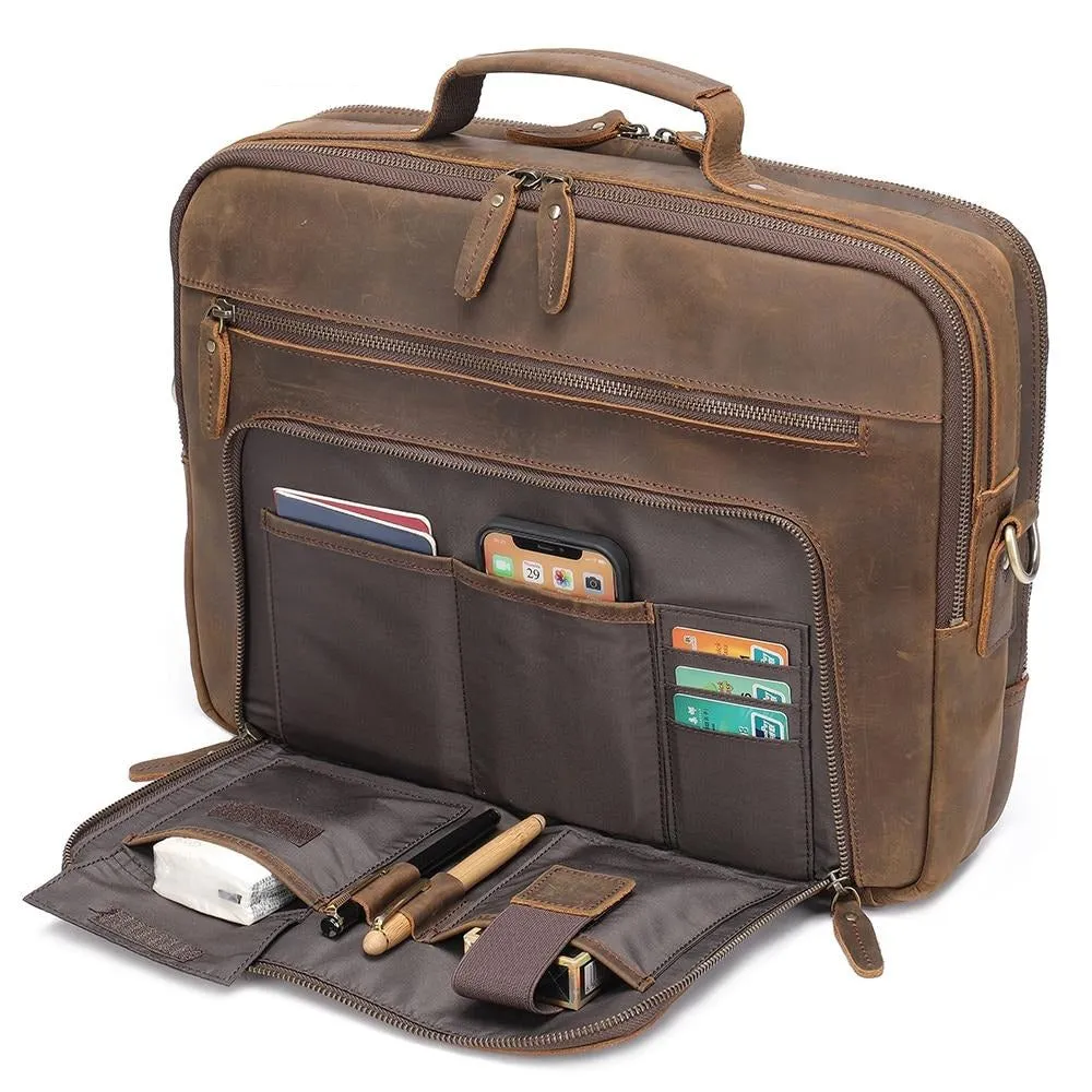 Luxury Leather Laptop Briefcase with Soft Handle