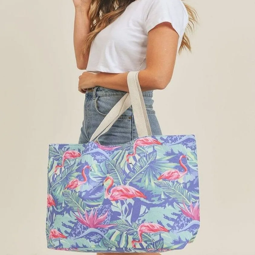 MB0138 Tropical Flamingo Beach Tote Bag