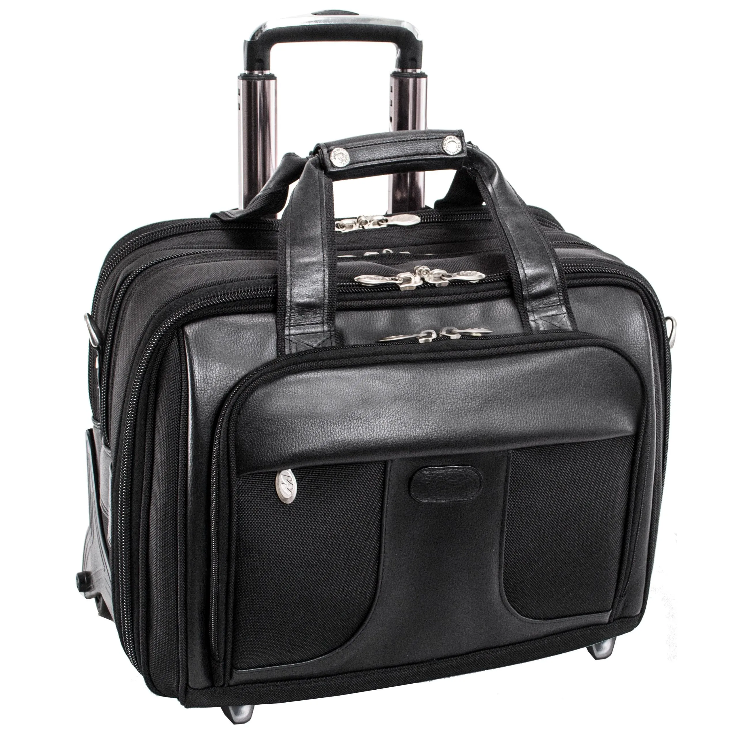 McKlein USA Chicago 15.6" Nylon Patented Detachable Wheeled Laptop Overnight with Removable Briefcase Black