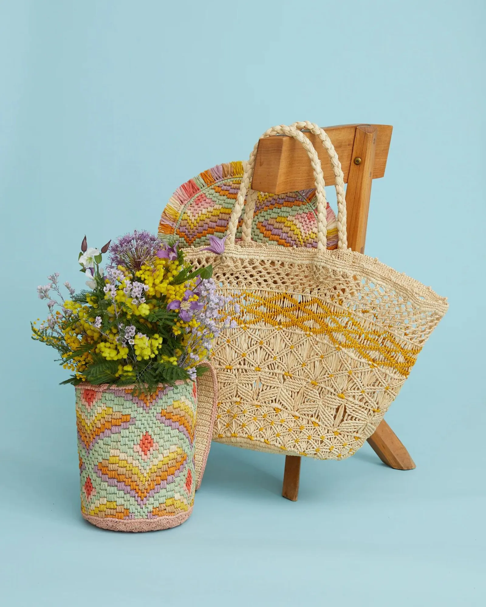 Mini Raffia Bucket Bag in Pastel