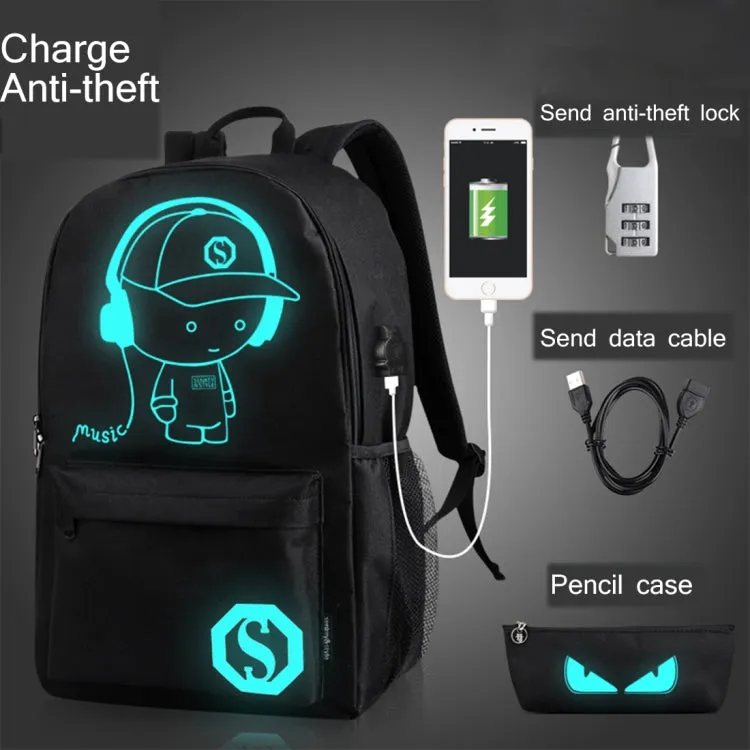 Multi-Function Large Capacity Oxford Cloth Black Music Boy Luminous Backpack Casual Laptop Computer Bag with External USB Charging Interface for Men / Women / Student, M, Size: 43*26*12cm