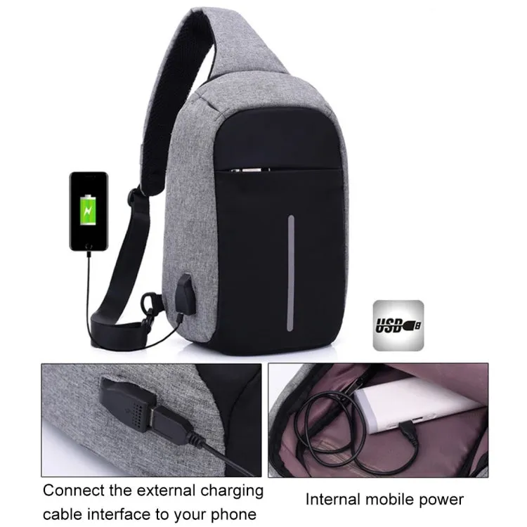 Multi-Function Portable Casual Chest Bag Outdoor Sports Anti-theft Shoulder Bag with External USB Charging Interface for Men / Women (Grey)