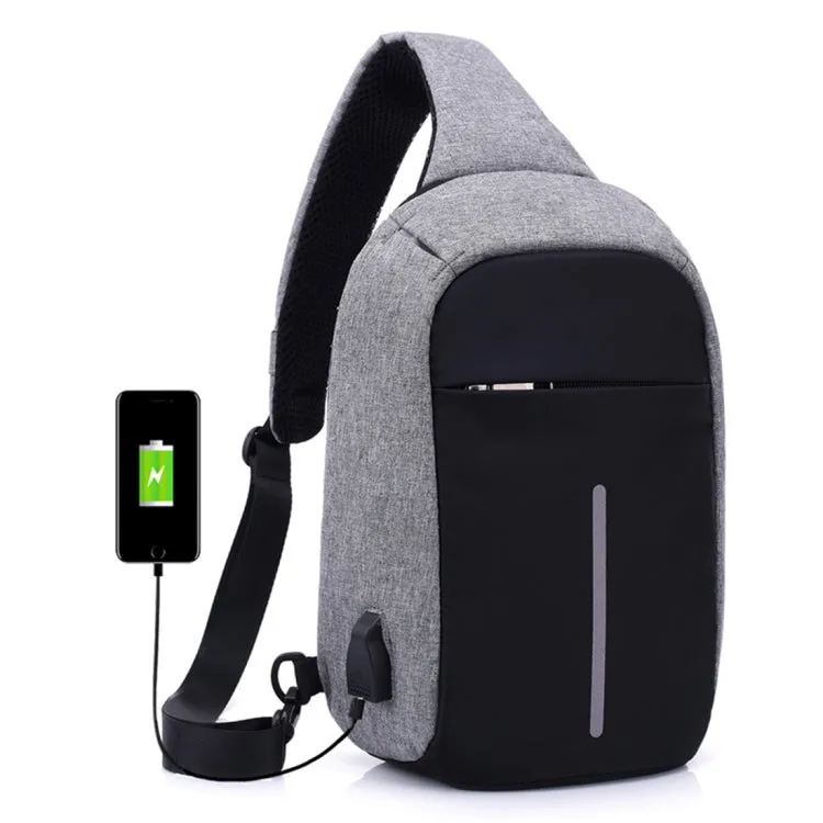 Multi-Function Portable Casual Chest Bag Outdoor Sports Anti-theft Shoulder Bag with External USB Charging Interface for Men / Women (Grey)