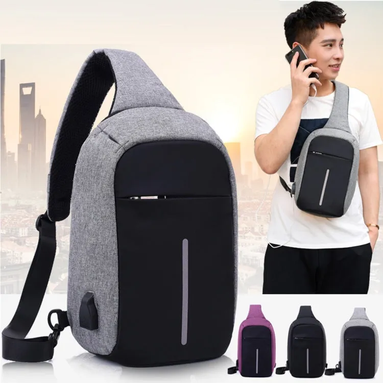 Multi-Function Portable Casual Chest Bag Outdoor Sports Anti-theft Shoulder Bag with External USB Charging Interface for Men / Women (Grey)