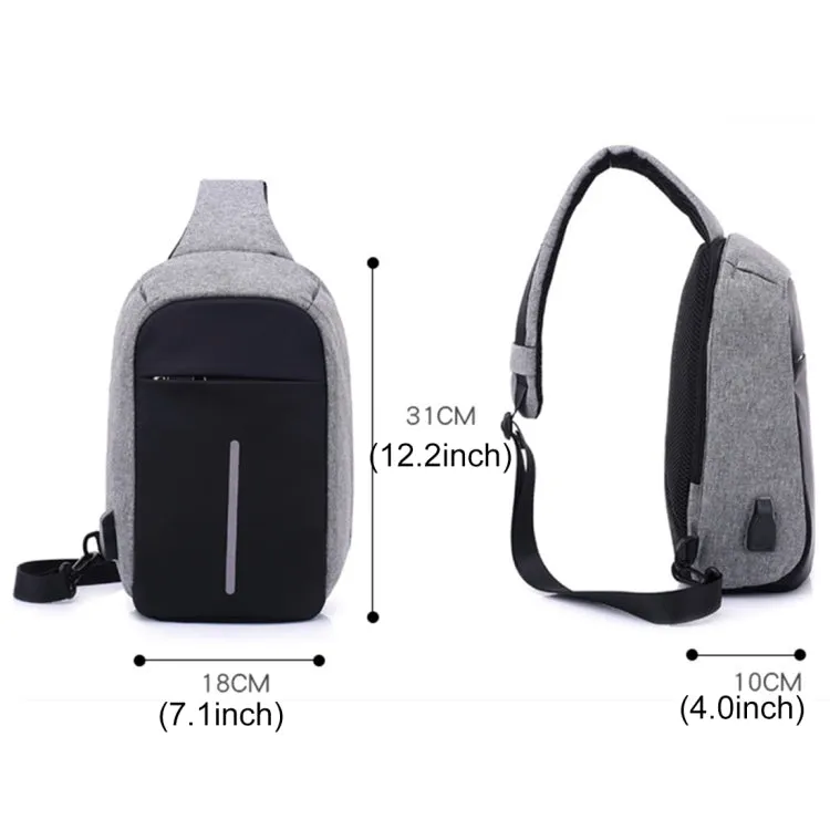 Multi-Function Portable Casual Chest Bag Outdoor Sports Anti-theft Shoulder Bag with External USB Charging Interface for Men / Women (Grey)