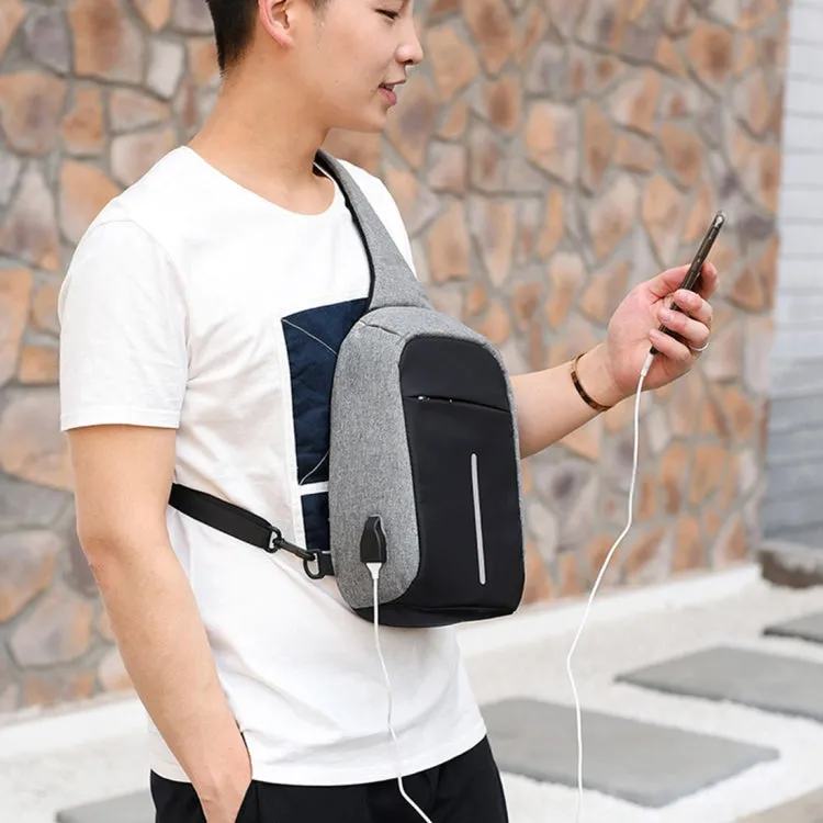 Multi-Function Portable Casual Chest Bag Outdoor Sports Anti-theft Shoulder Bag with External USB Charging Interface for Men / Women (Grey)