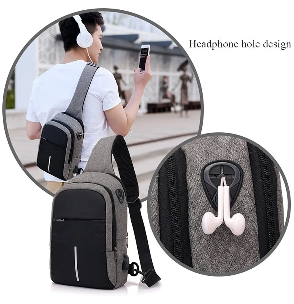 Multifunction Crossbody Bags USB Charging Chest Pack Short Trip Water Repellent