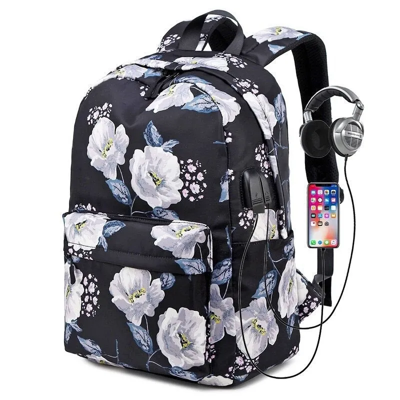 Nylon Floral Print Shoulder School Backpacks