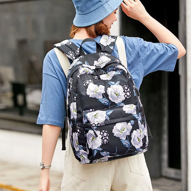 Nylon Floral Print Shoulder School Backpacks