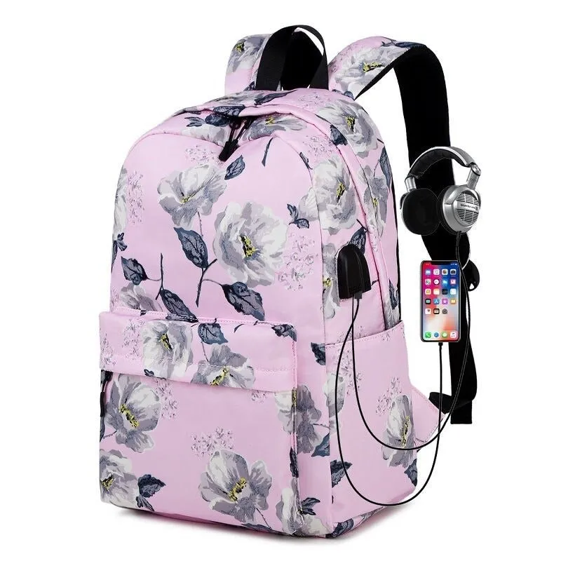 Nylon Floral Print Shoulder School Backpacks