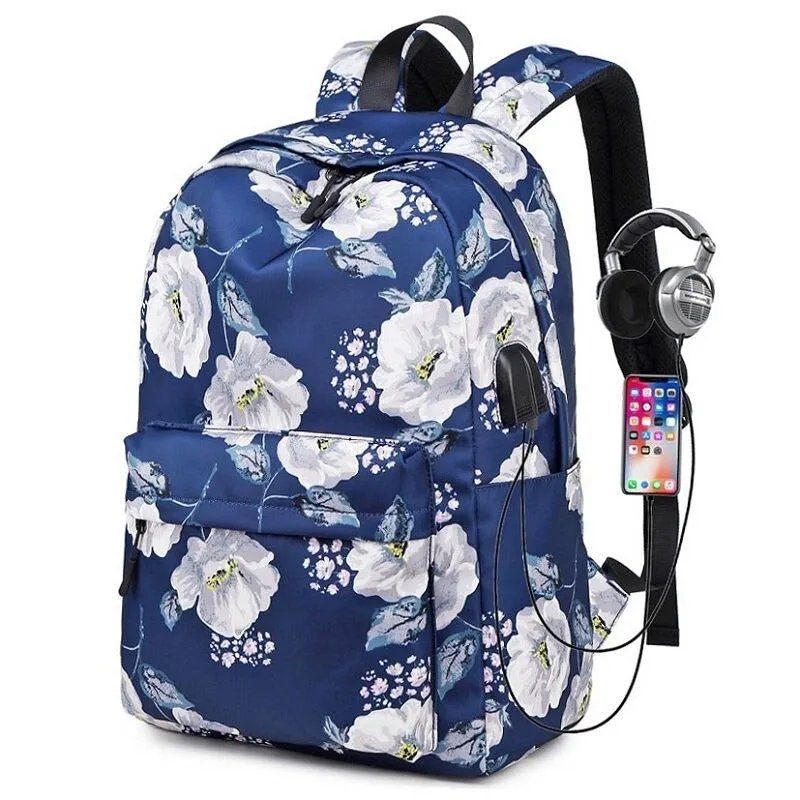 Nylon Floral Print Shoulder School Backpacks