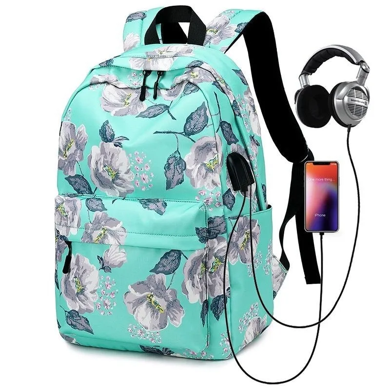 Nylon Floral Print Shoulder School Backpacks