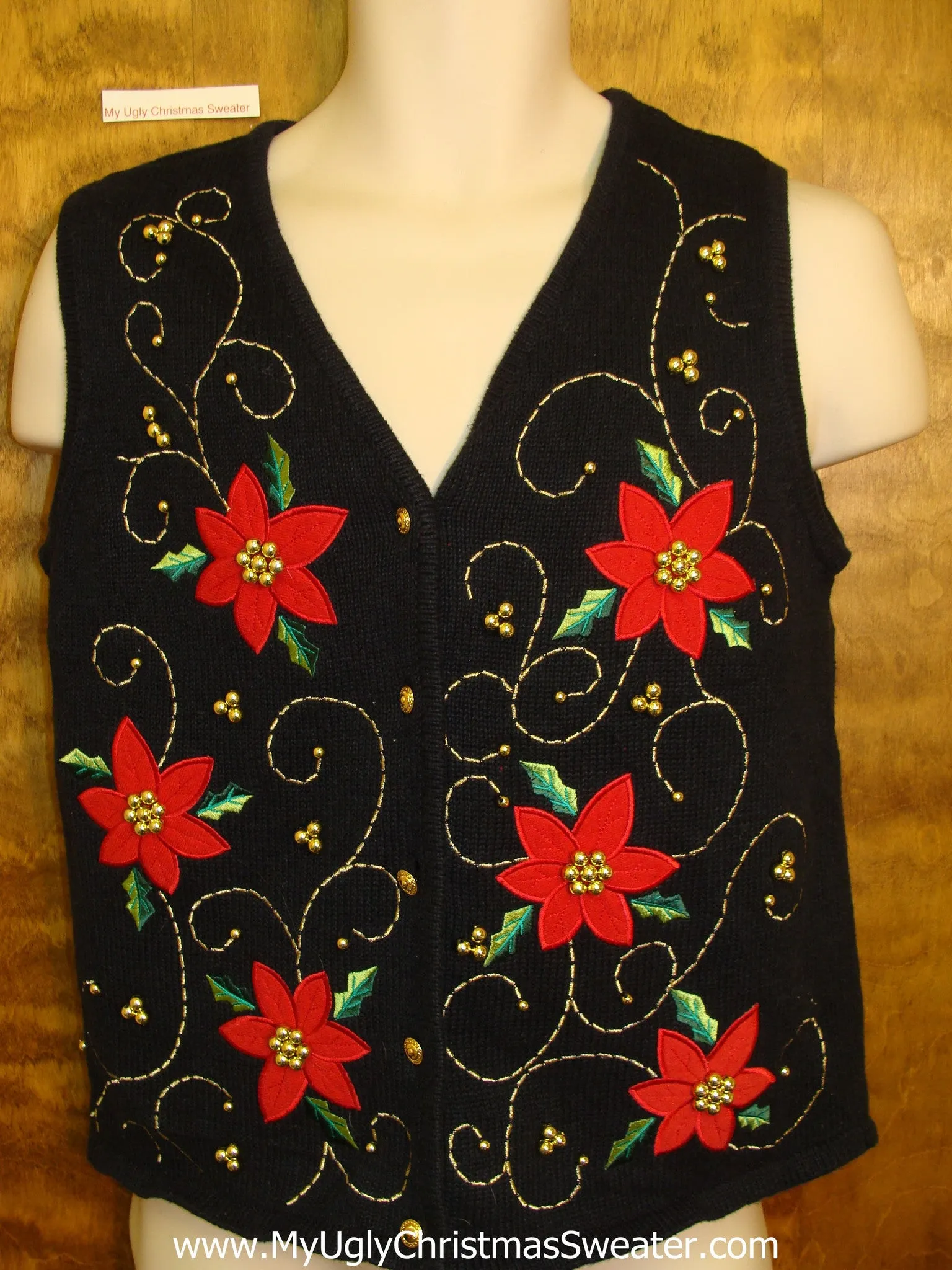 Poinsettia Fun Ugliest Christmas Sweater Vest