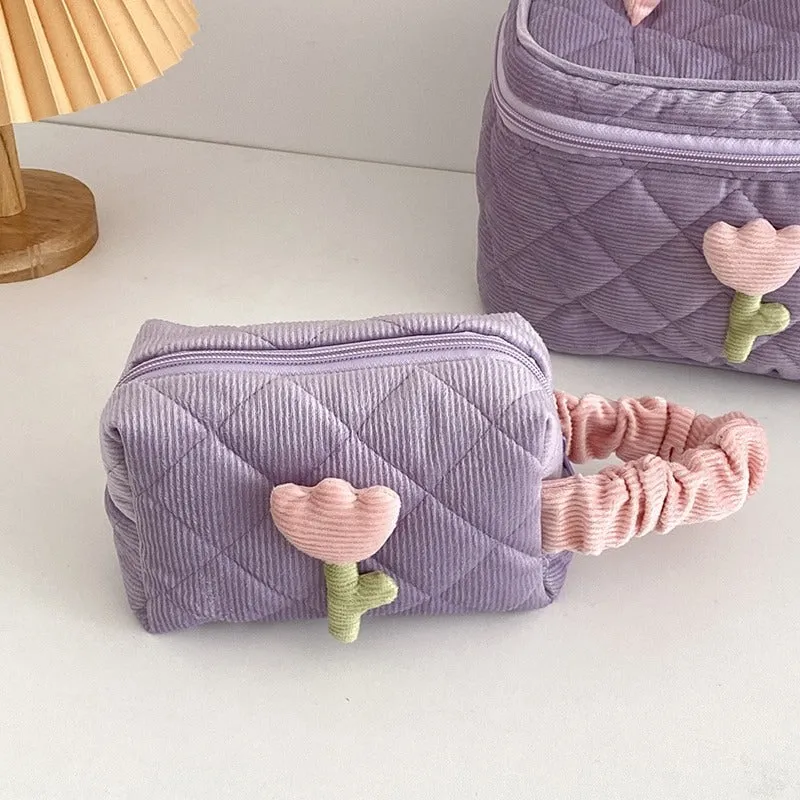 Portable Tulip Flower Cosmetic and Travel Make-up Pouch Bags