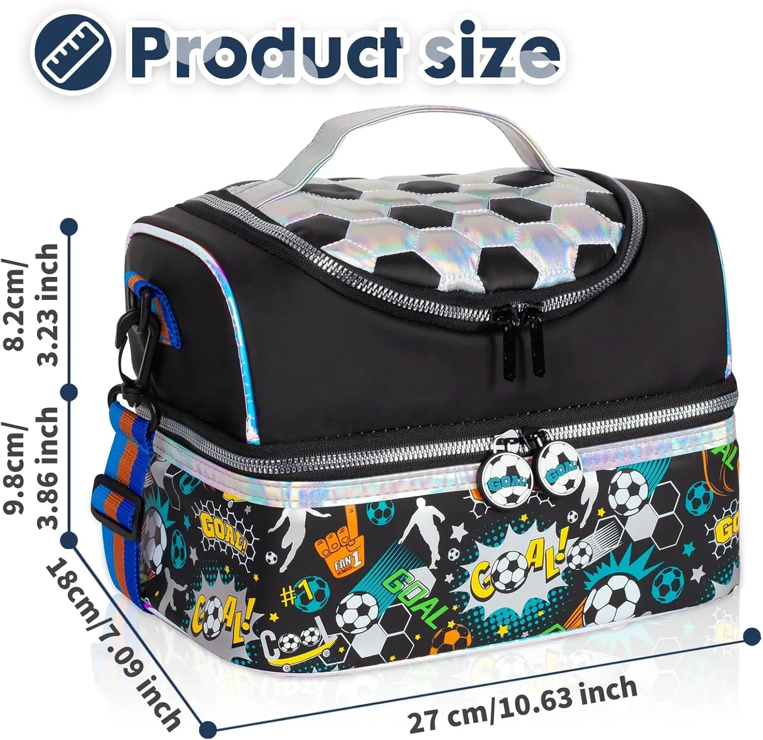 PRODUCTS DOUBLE DECKER COOLER INSULATED LUNCH BAG FOR BOYS&GIRLS&MEN&WOMEN WITH ADJUSTABLE STRAP LUNCH BAG FOR SCHOOL