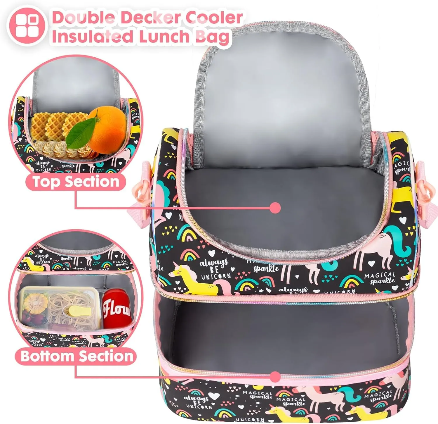 PRODUCTS DOUBLE DECKER COOLER INSULATED LUNCH BAG FOR BOYS&GIRLS&MEN&WOMEN WITH ADJUSTABLE STRAP LUNCH BAG FOR SCHOOL