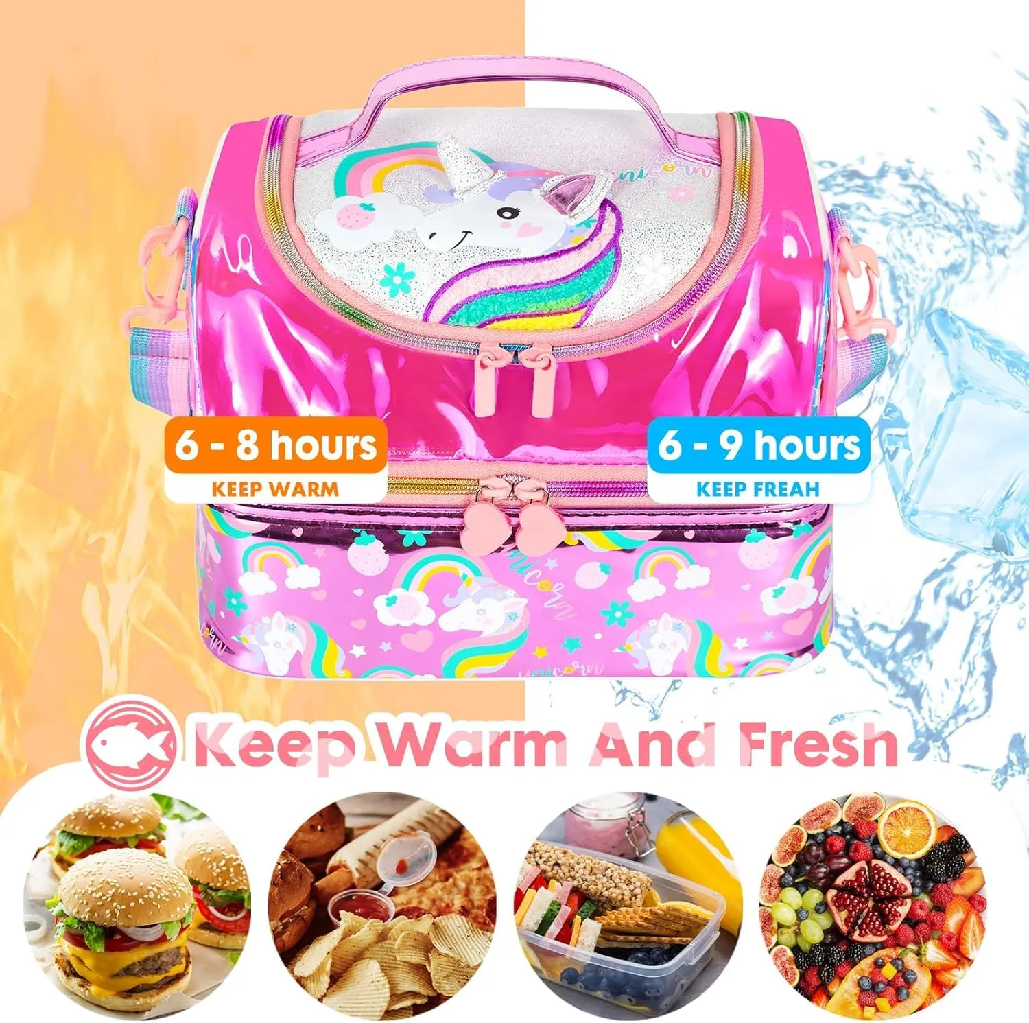 PRODUCTS DOUBLE DECKER COOLER INSULATED LUNCH BAG FOR BOYS&GIRLS&MEN&WOMEN WITH ADJUSTABLE STRAP LUNCH BAG FOR SCHOOL