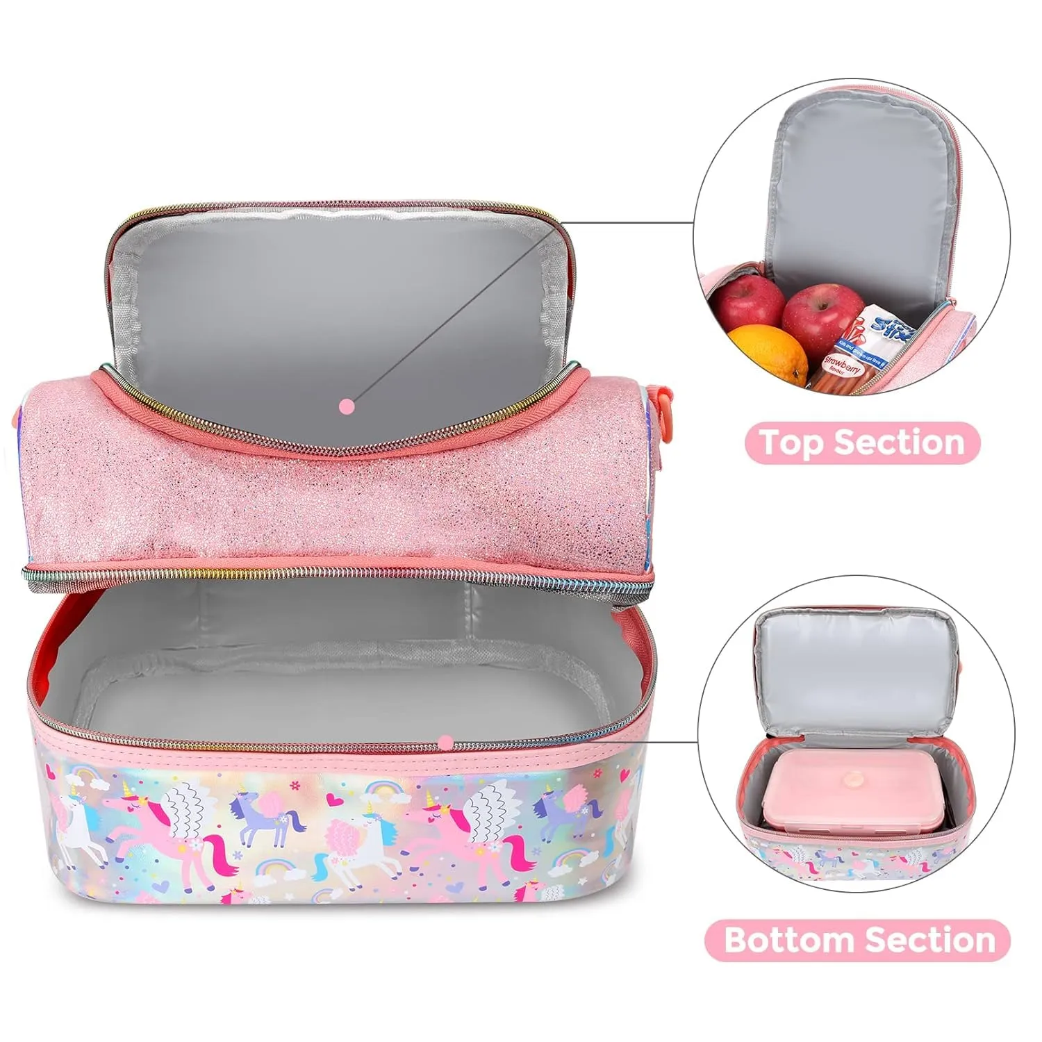 PRODUCTS DOUBLE DECKER COOLER INSULATED LUNCH BAG FOR BOYS&GIRLS&MEN&WOMEN WITH ADJUSTABLE STRAP LUNCH BAG FOR SCHOOL