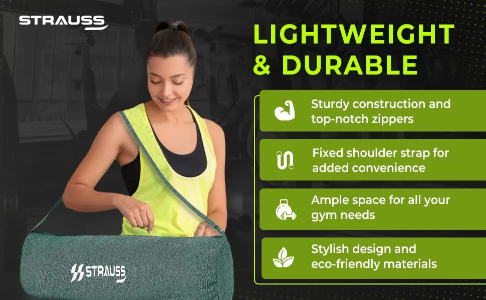 Strauss Gym Bag Jute | Durable and Long Lasting | for Both Men and Women | Suitable for Travel and Gym | Eco- Friendly and Washable | 56 X 25 Cm - (Green)