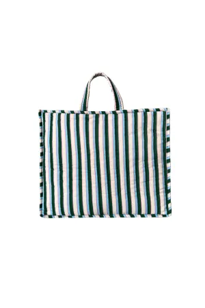 Striped Quilted Tote Bag (Green & Pink)