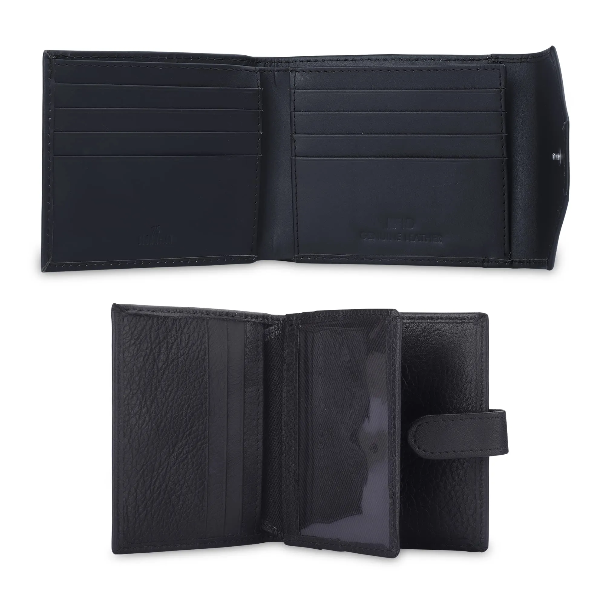 THE CLOWNFISH Combo of 2 RFID Protected Genuine Leather Wallet for Men with Multiple Card Slots (Black)