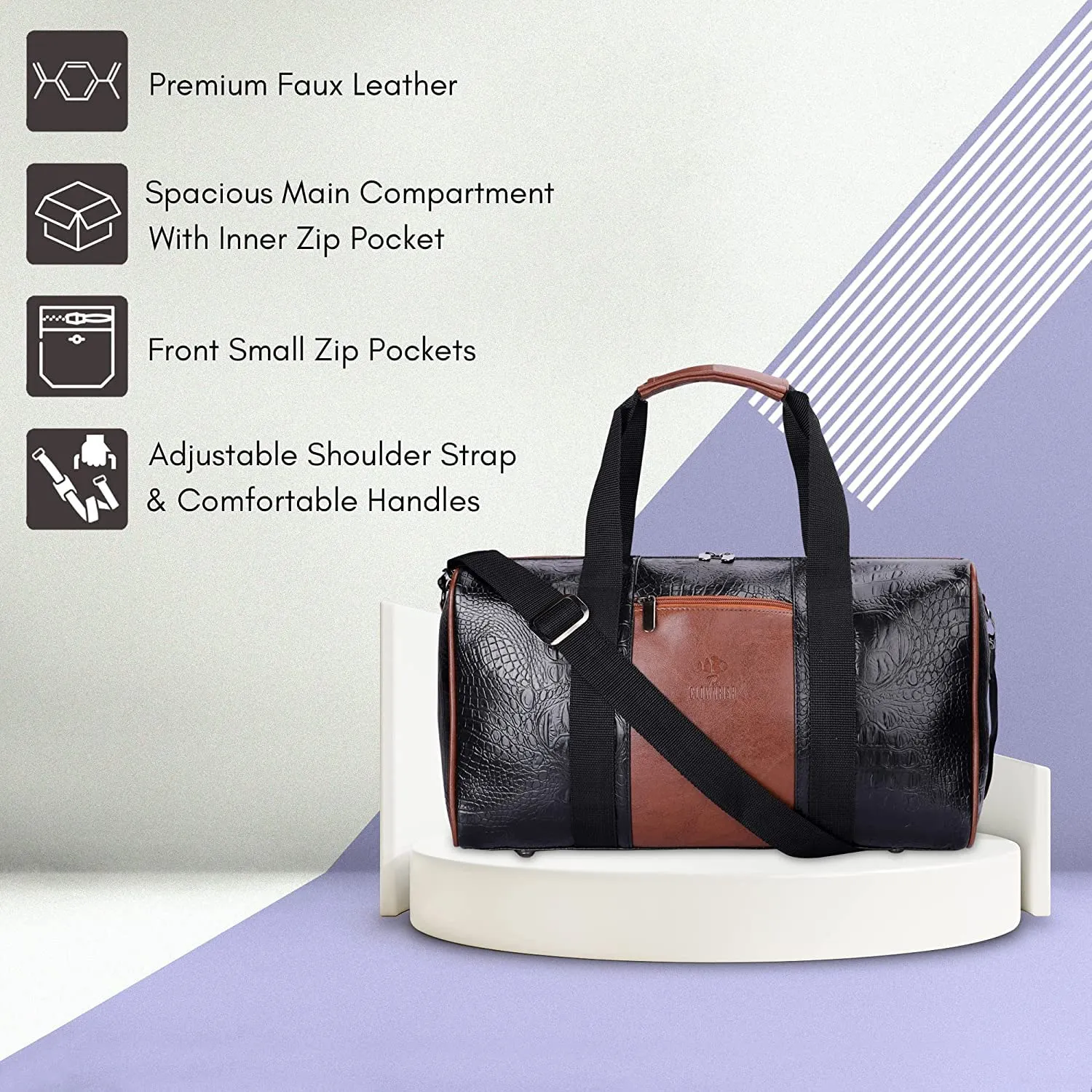 The Clownfish Combo of Anderson 25 litres Unisex Faux Leather Travel Duffle Bag (Brown) & The Clownfish Travel Pouch Toiletry Bag Shaving Kit Bag for Men Travel Kit for Women (Grey)