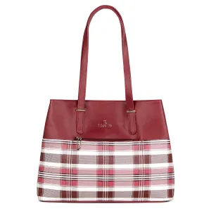 THE CLOWNFISH Gloria Handbag for Women Office Bag Ladies Shoulder Bag Tote For Women College Girls (Checks Design- Maroon)