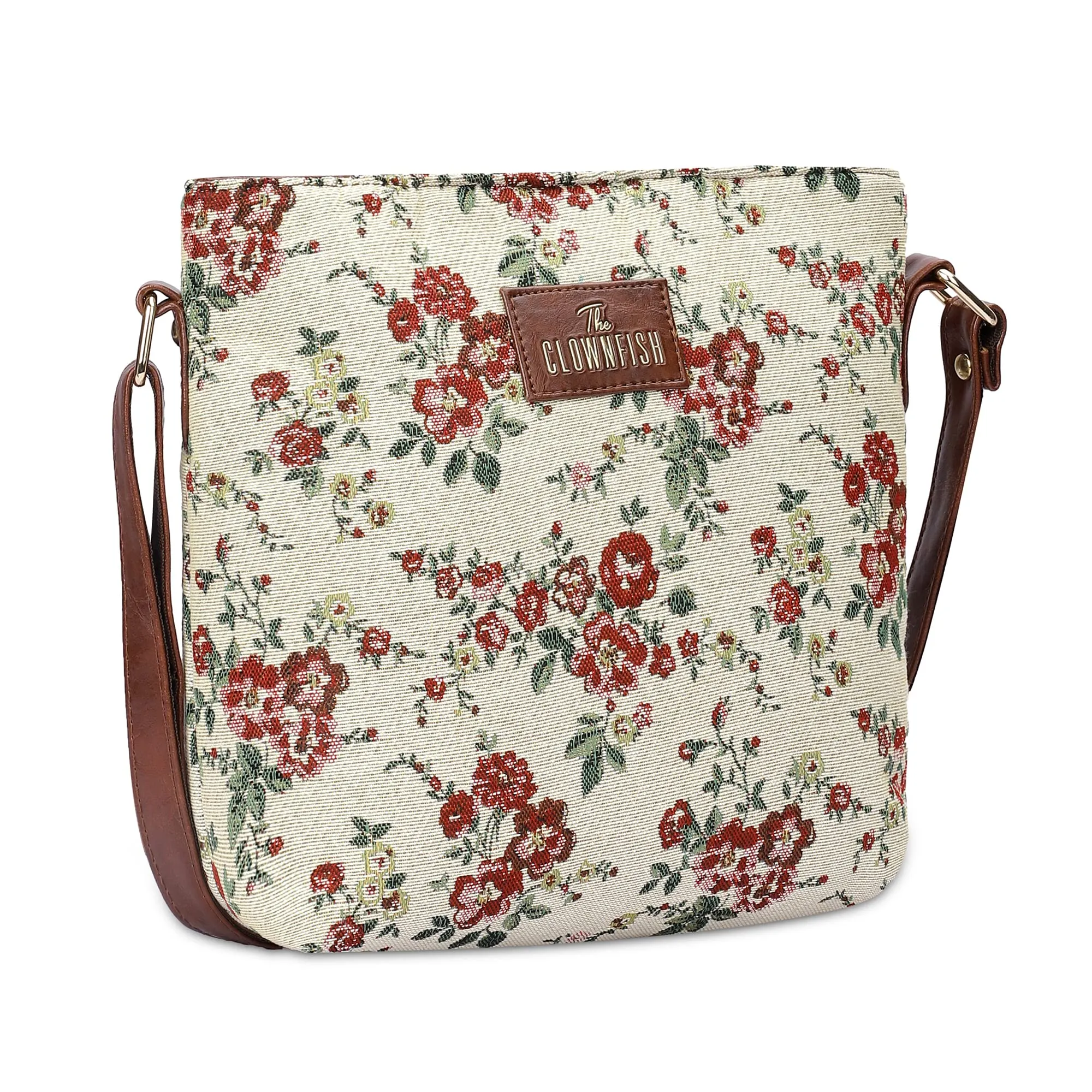 THE CLOWNFISH Linda Series Sling for Women Casual Ladies Single Shoulder Bag For Women Crossbody Bag for College Girls (White-Floral)