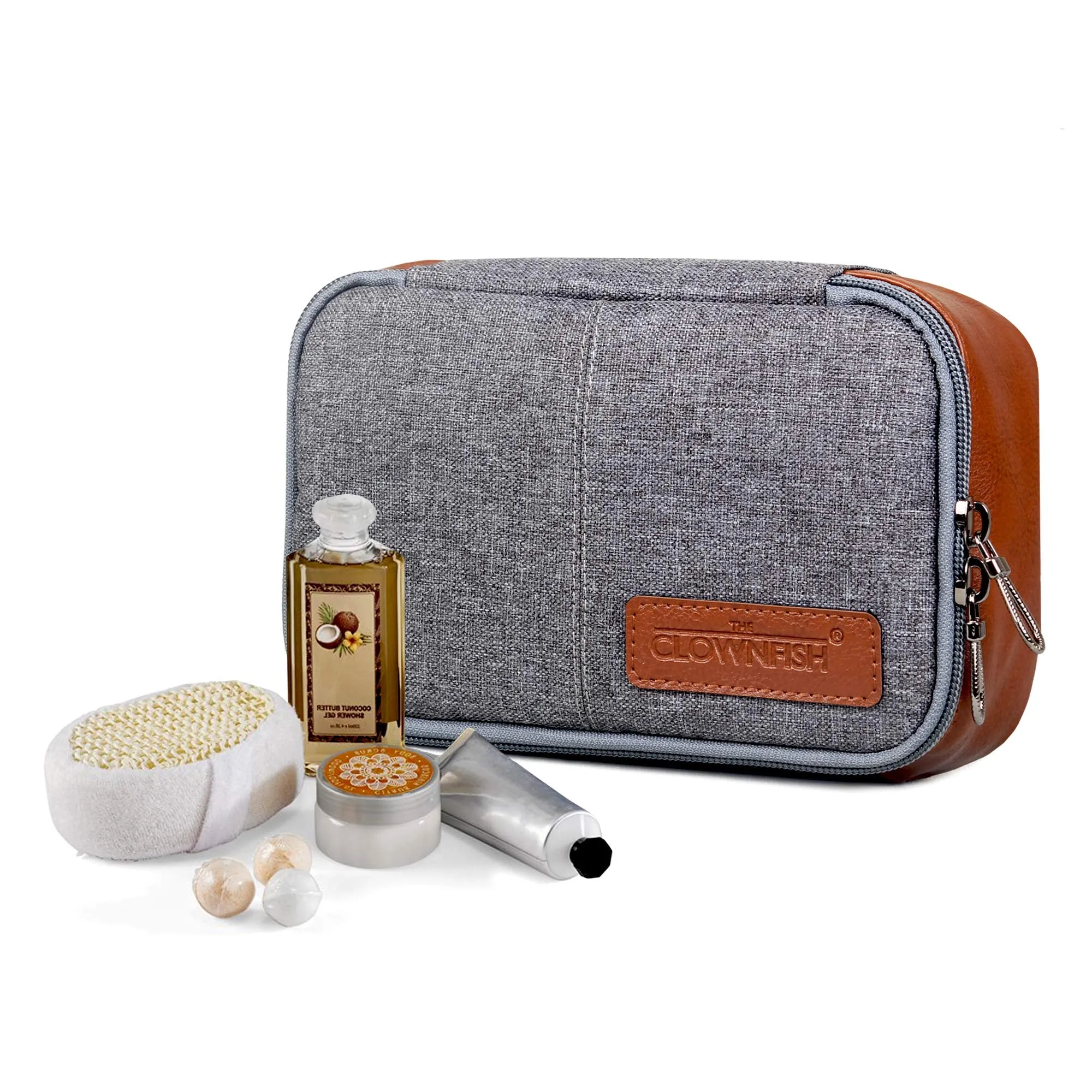 THE CLOWNFISH Men's And Women's Fabric And Modern Travel Pouch Toiletry Shaving Kit Bag (Grey, 2L)