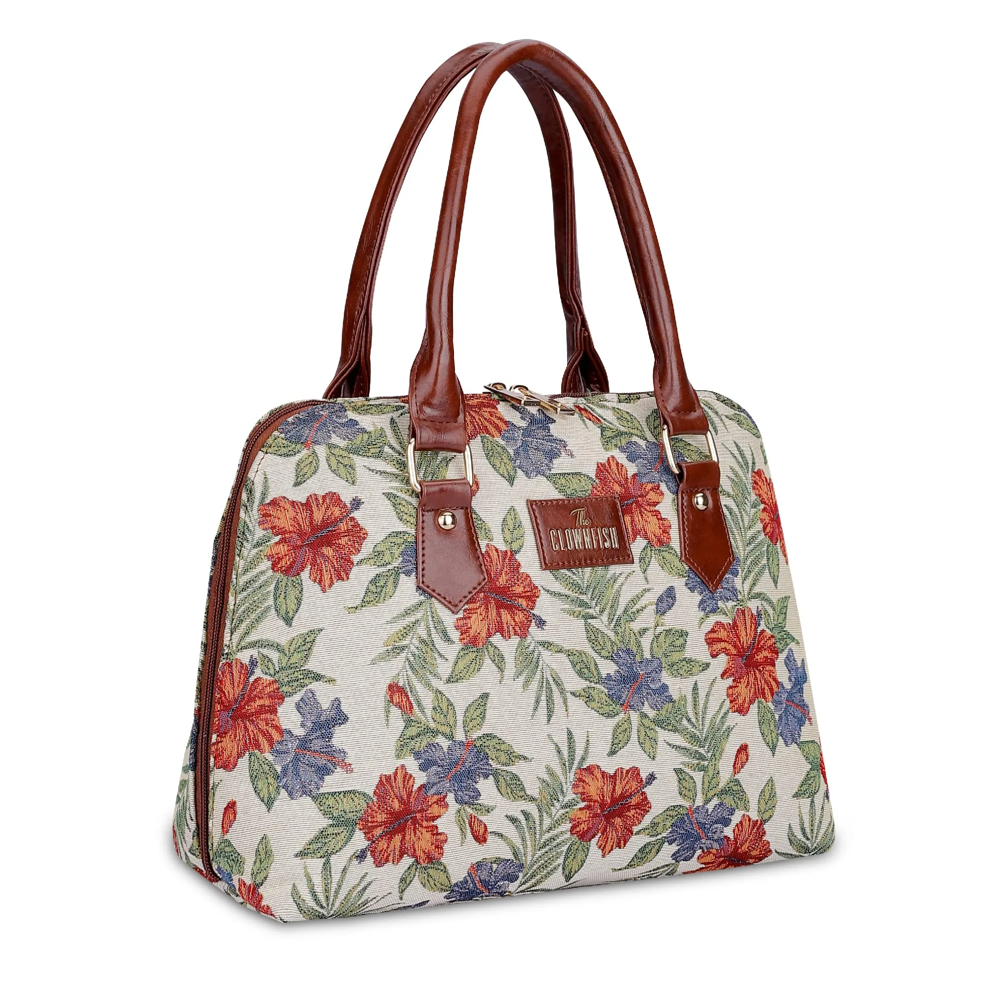 THE CLOWNFISH Montana Series Handbag for Women Office Bag Ladies Purse Shoulder Bag Tote For Women College Girls (Maroon-Floral)