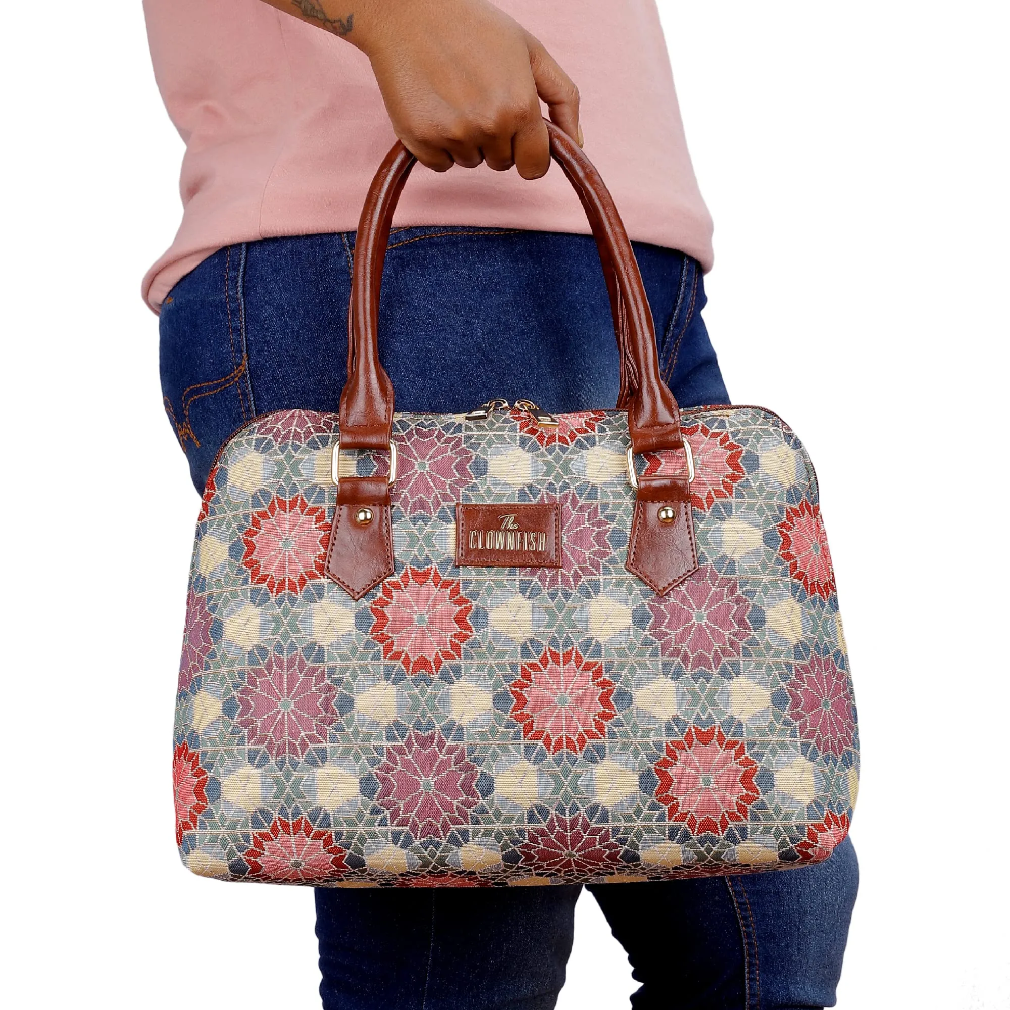 THE CLOWNFISH Montana Series Handbag for Women Office Bag Ladies Purse Shoulder Bag Tote For Women College Girls (Multicolour-Floral)