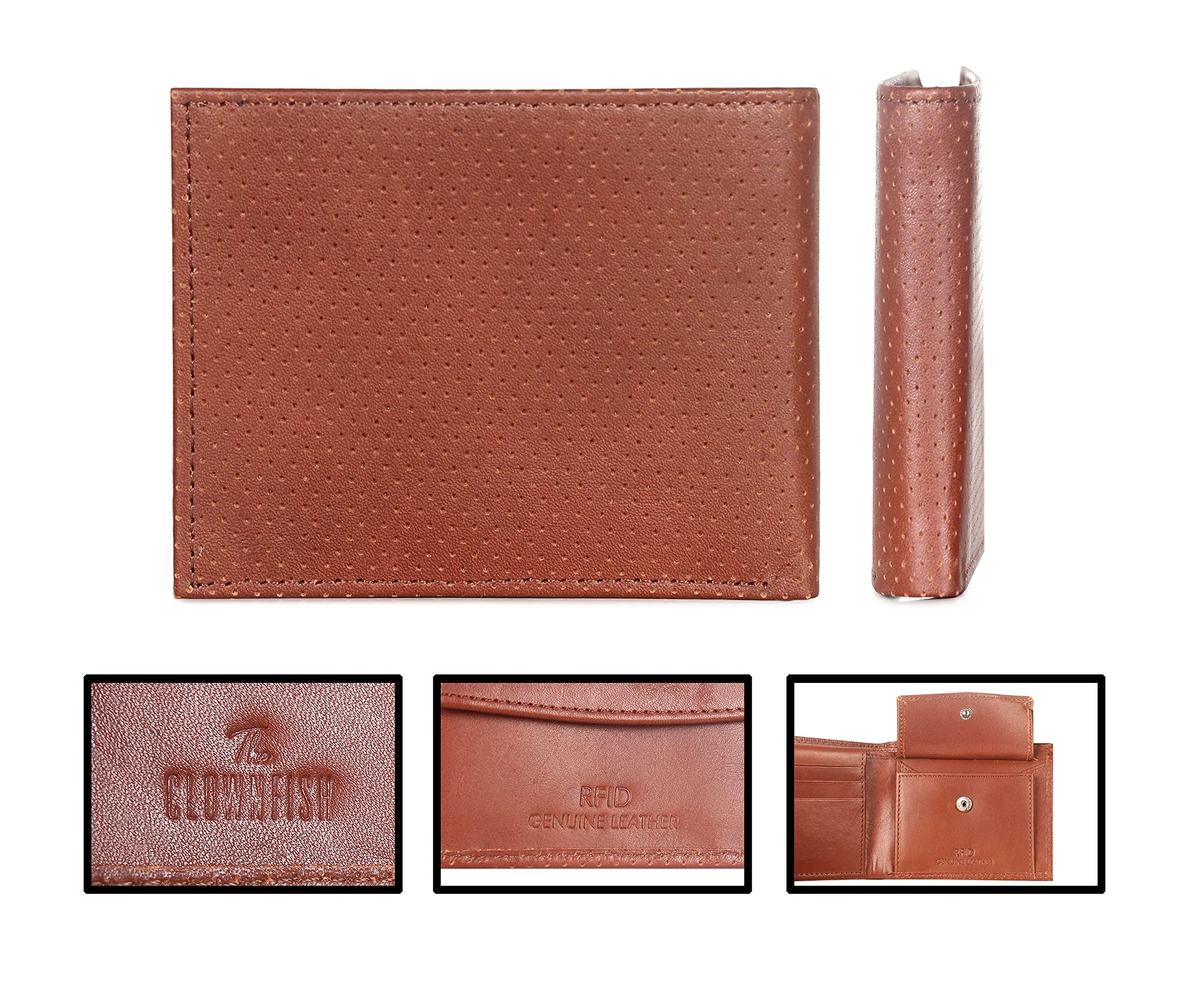 THE CLOWNFISH RFID Protected Genuine Leather Bi-Fold Wallet for Men with Multiple Card Slots, Coin Pocket & ID Window (Tan)