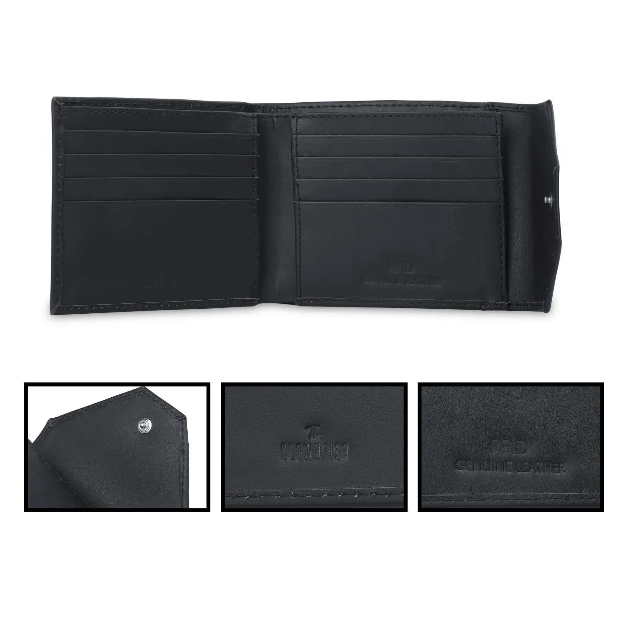 THE CLOWNFISH RFID Protected Genuine Leather Wallet for Men with Multiple Card Slots (Black)