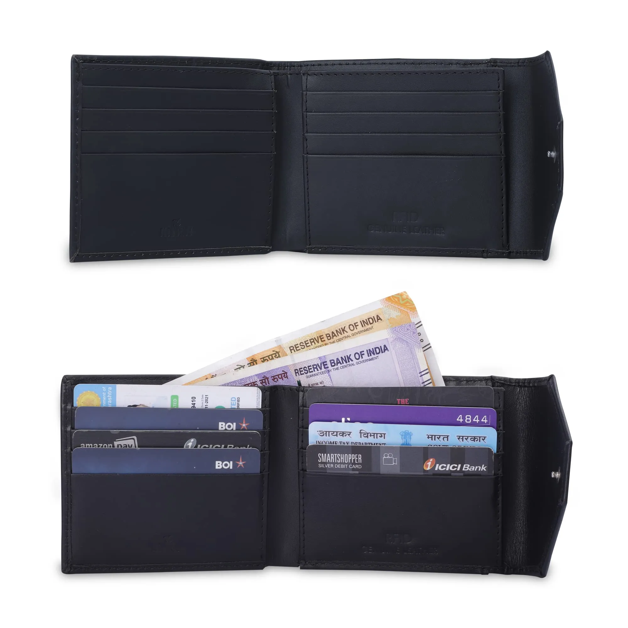 THE CLOWNFISH RFID Protected Genuine Leather Wallet for Men with Multiple Card Slots (Black)