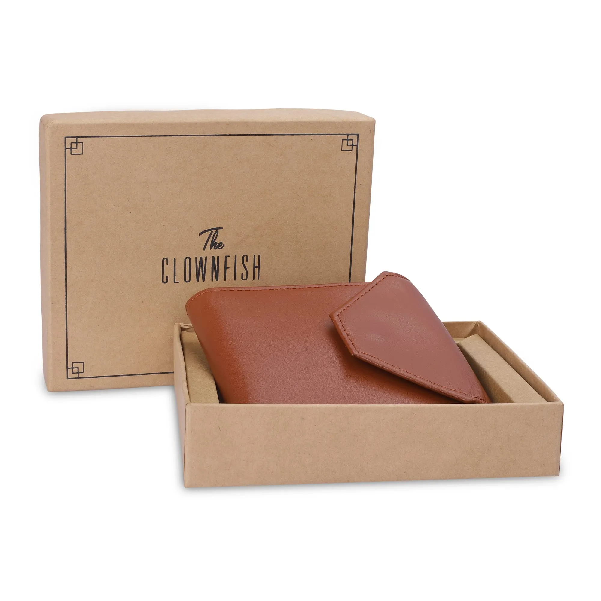 THE CLOWNFISH RFID Protected Genuine Leather Wallet for Men with Multiple Card Slots (Tan)