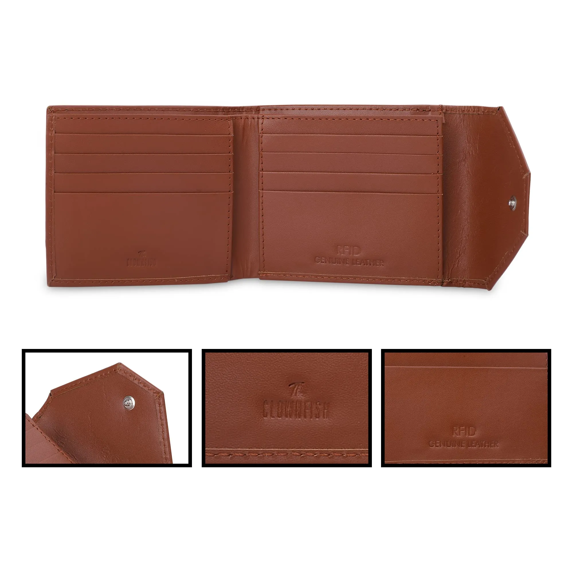 THE CLOWNFISH RFID Protected Genuine Leather Wallet for Men with Multiple Card Slots (Tan)