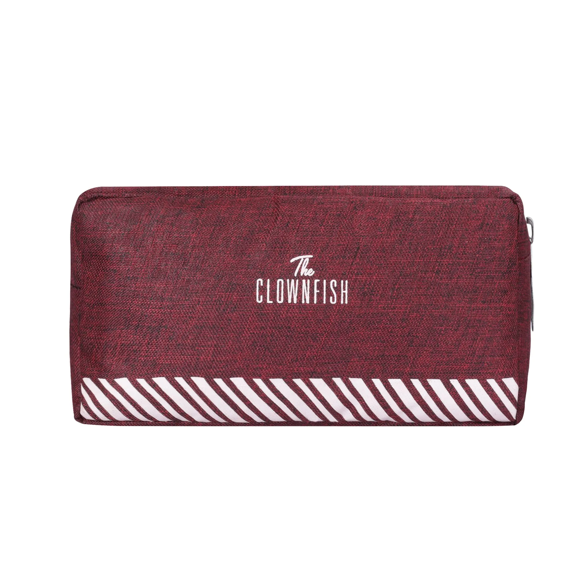 The Clownfish Scholar series Multipurpose Polyester Travel Pouch Pencil Case Toiletry Bag Shaving Kit Bag for Men Make-Up Pouch Cosmetic Case for Women Travel Kit for Men (Maroon)