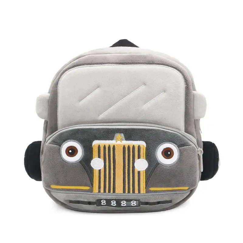 THE LITTLE LOOKERS Preschool Kids School Bags Cute Soft Plush Baby Backpack for Baby Boys, Baby Girls- Grey (Classic Car)