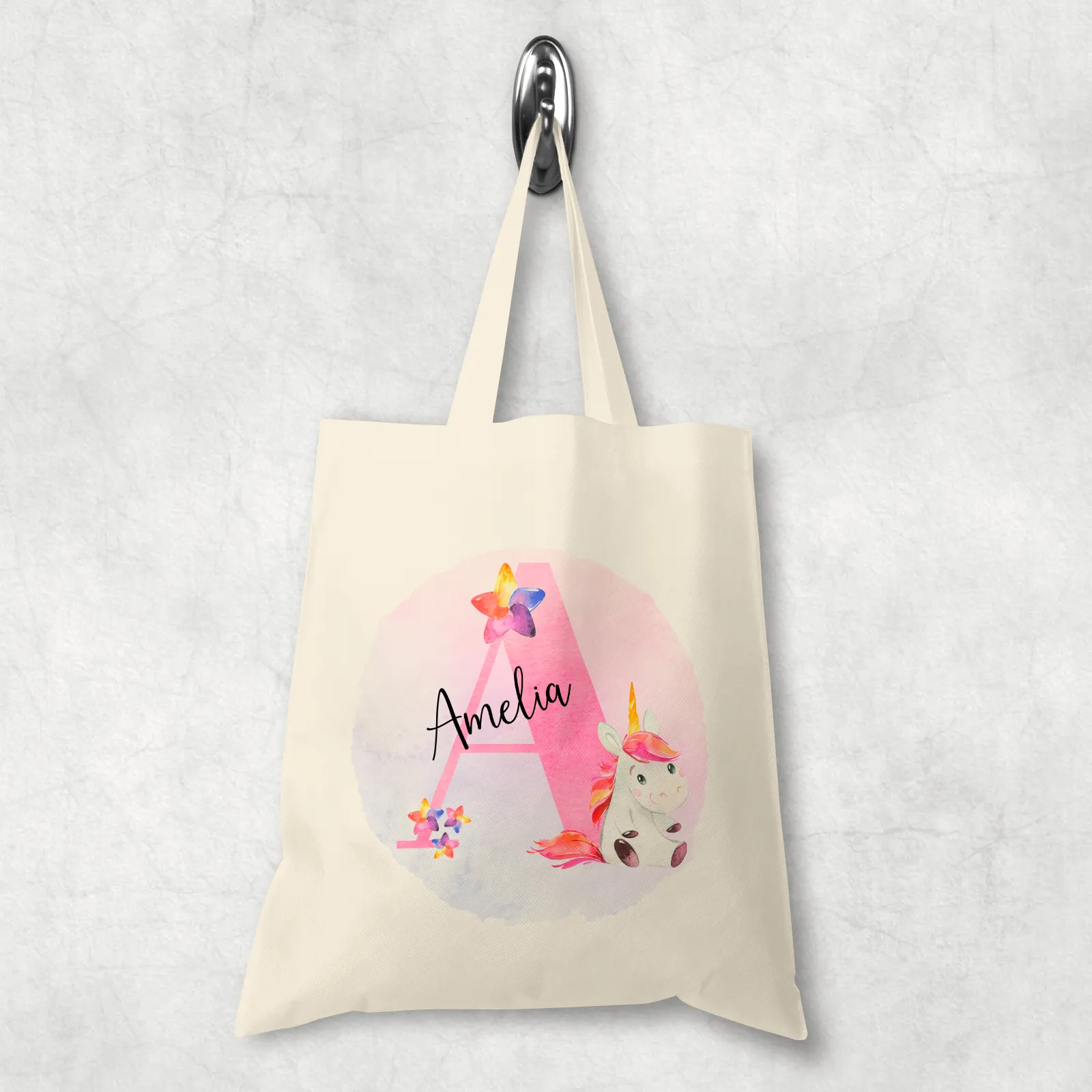 Unicorn Alphabet Watercolour Tote Bag