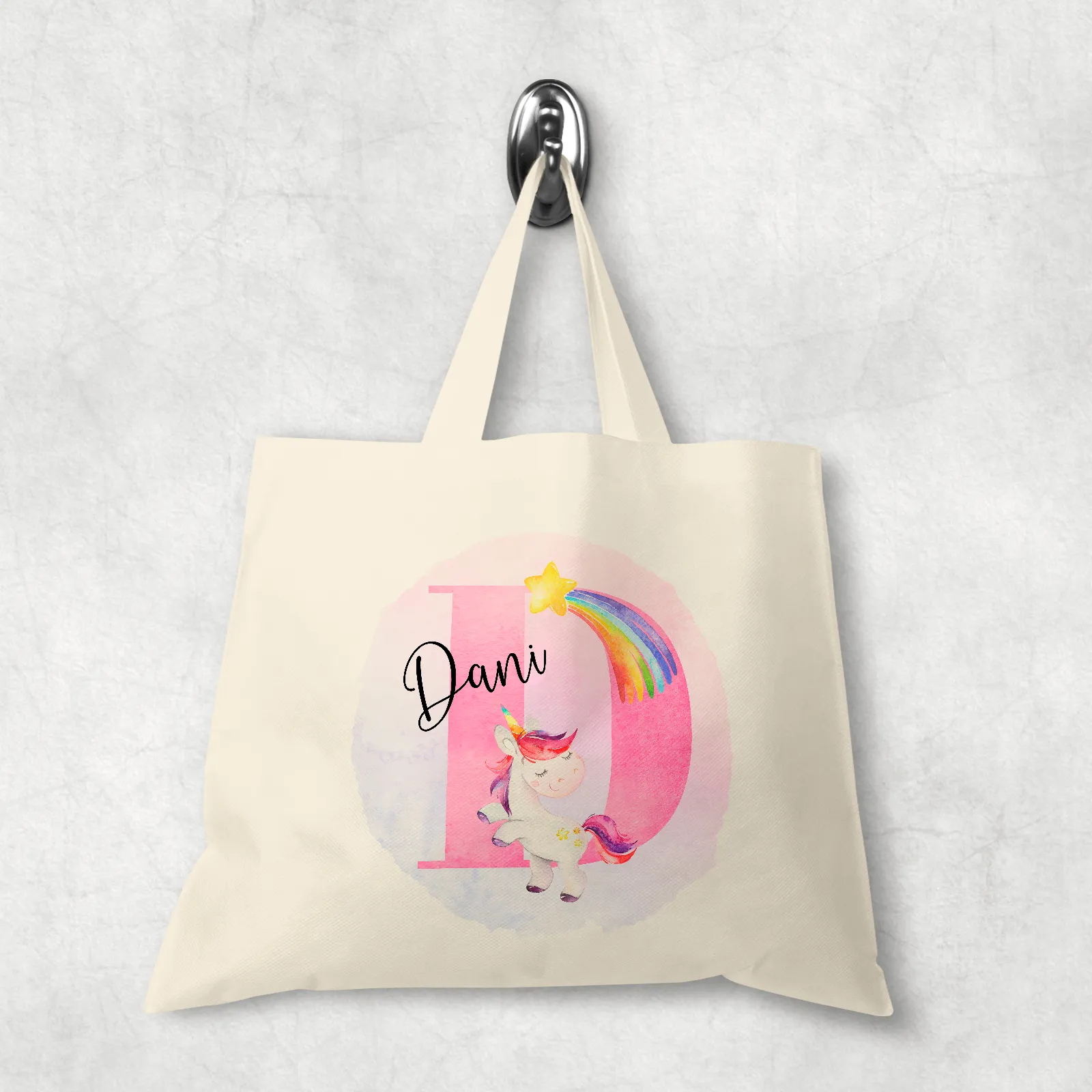 Unicorn Alphabet Watercolour Tote Bag