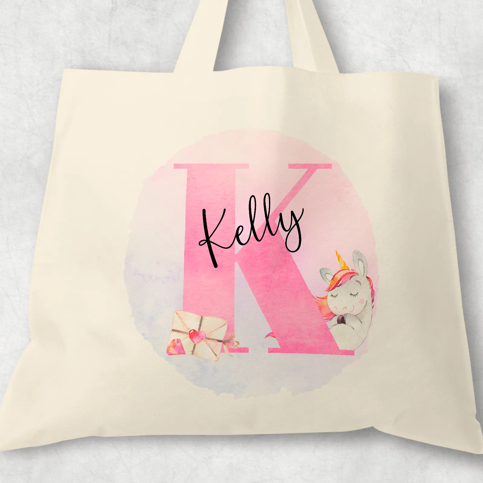 Unicorn Alphabet Watercolour Tote Bag