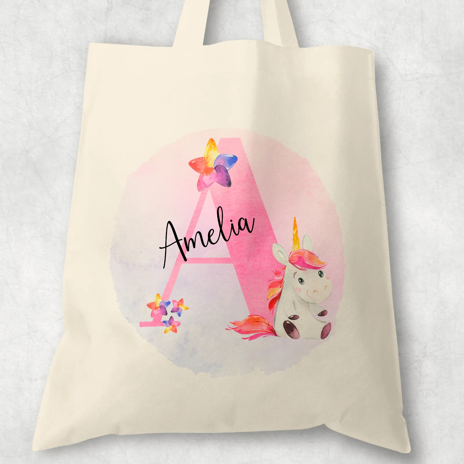 Unicorn Alphabet Watercolour Tote Bag