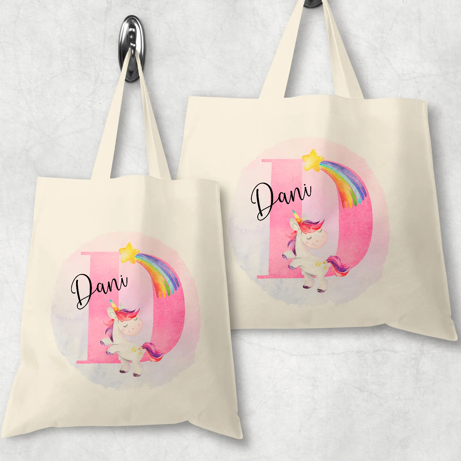 Unicorn Alphabet Watercolour Tote Bag