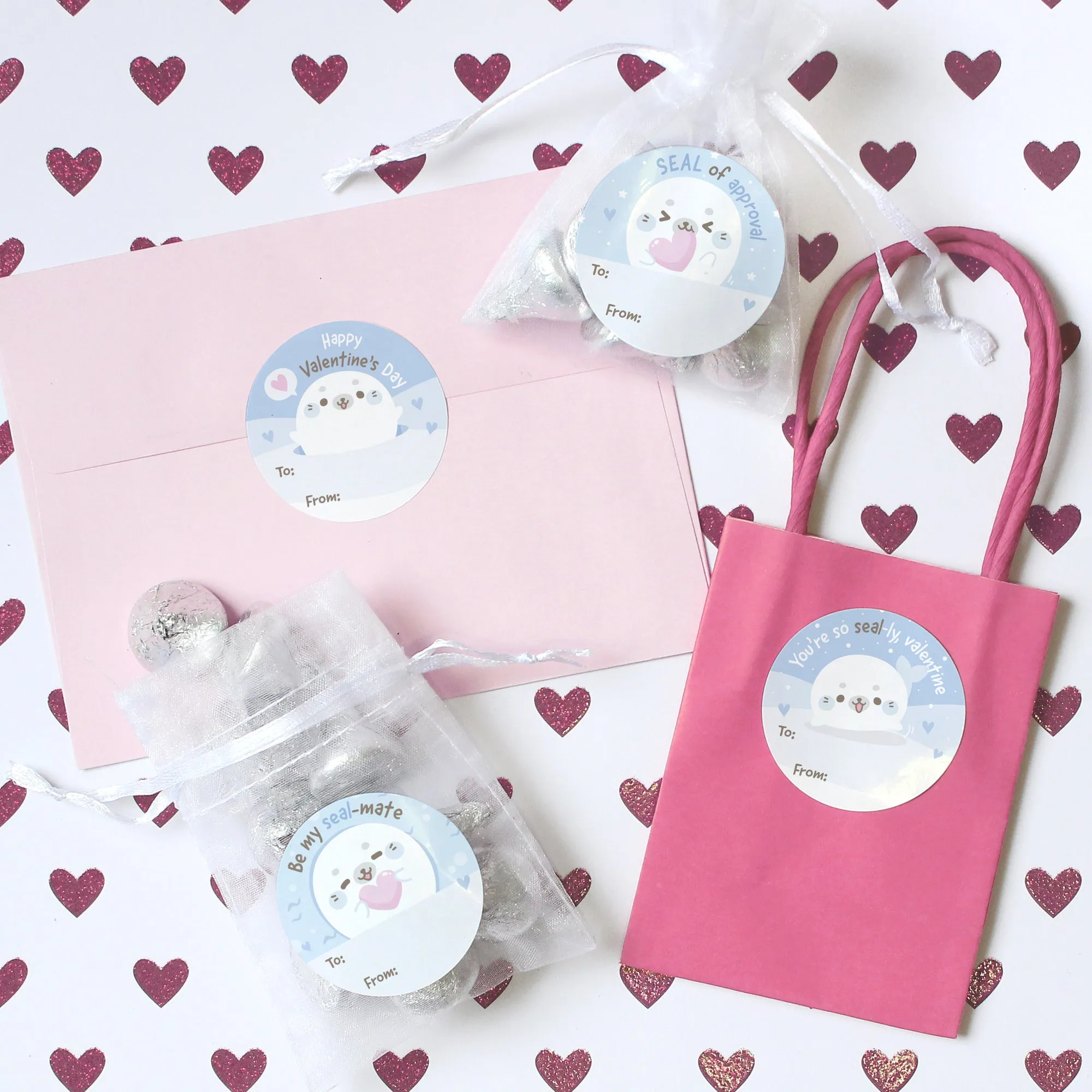 Valentine's Day Treat Stickers: Seals - 40 Circle Stickers