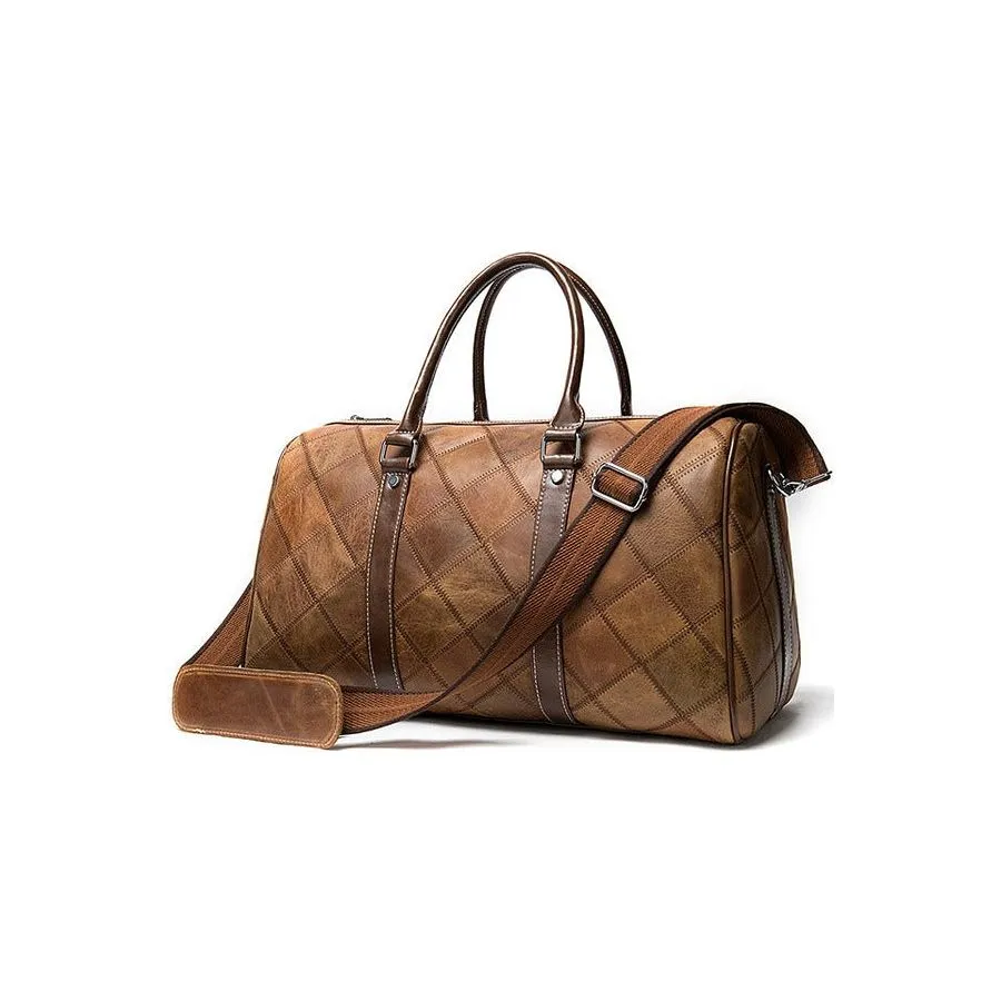 Vintage Chic Plaid Leather Travel Tote